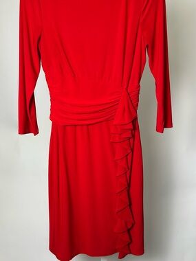 Elegant Red Long Sleeve Ruffle-Waist Midi Dress #P096